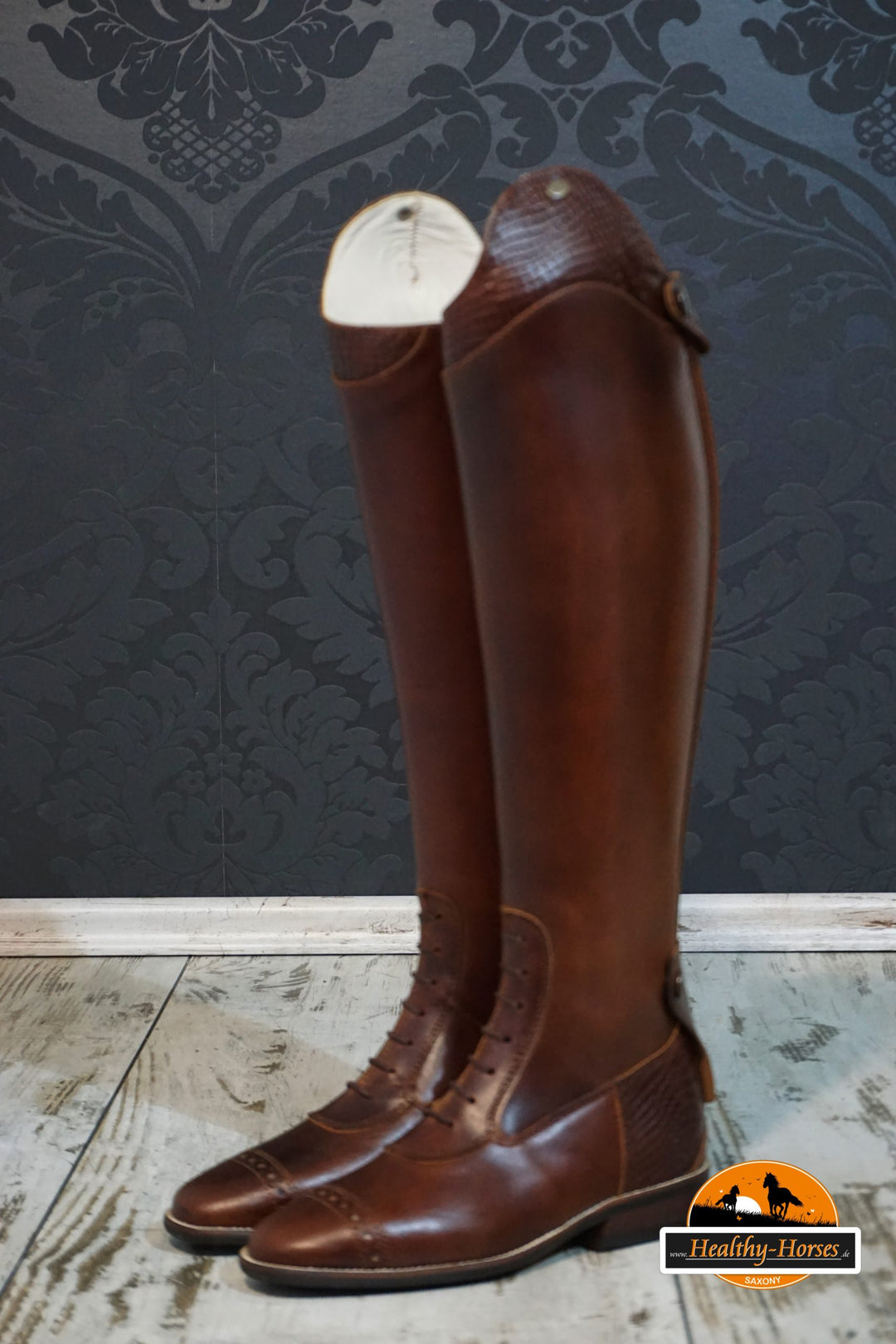 Riding boots - Maidstone model - brown with embossing