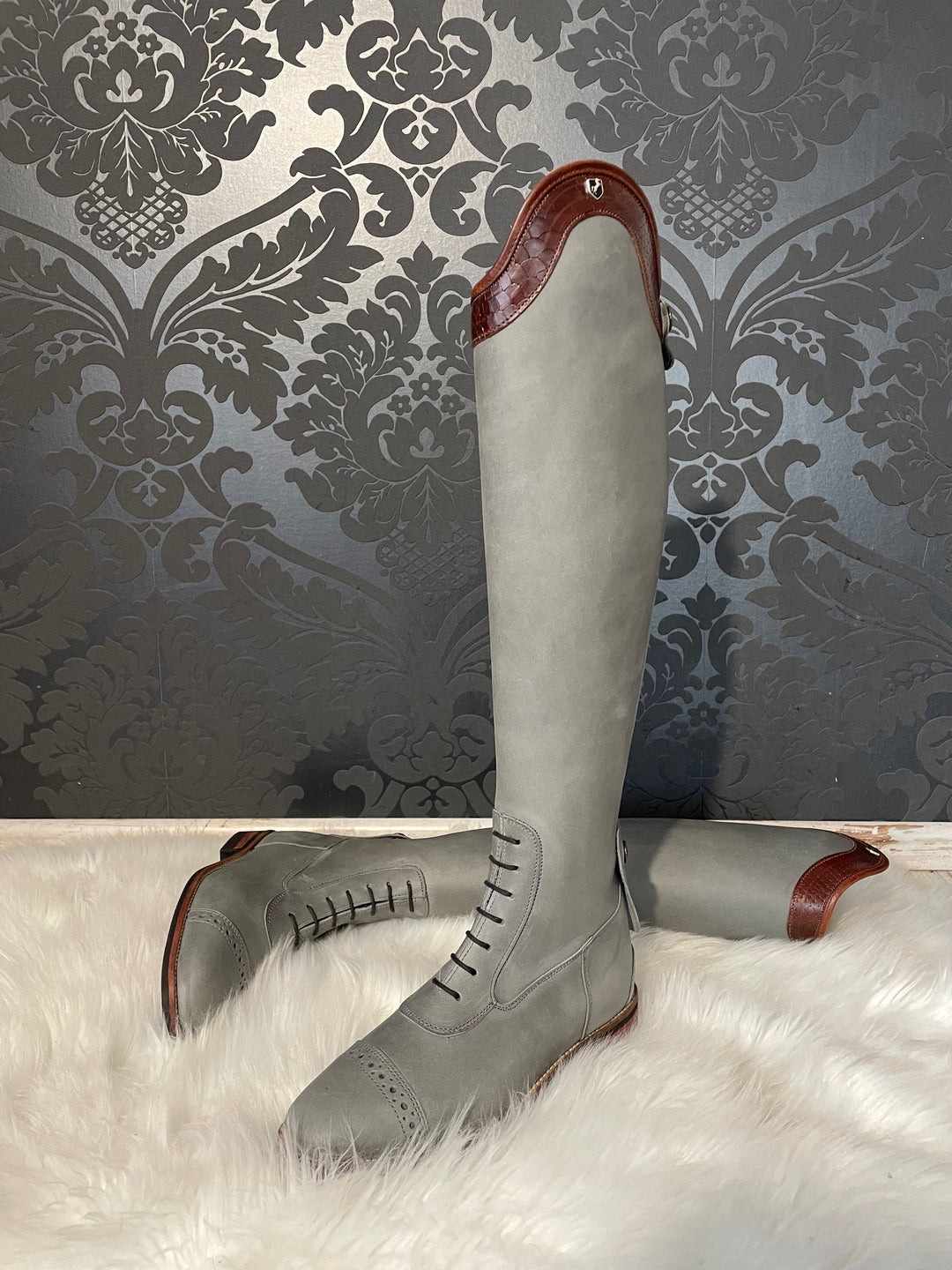 Riding boots - Maidstone model - suede grey with brown