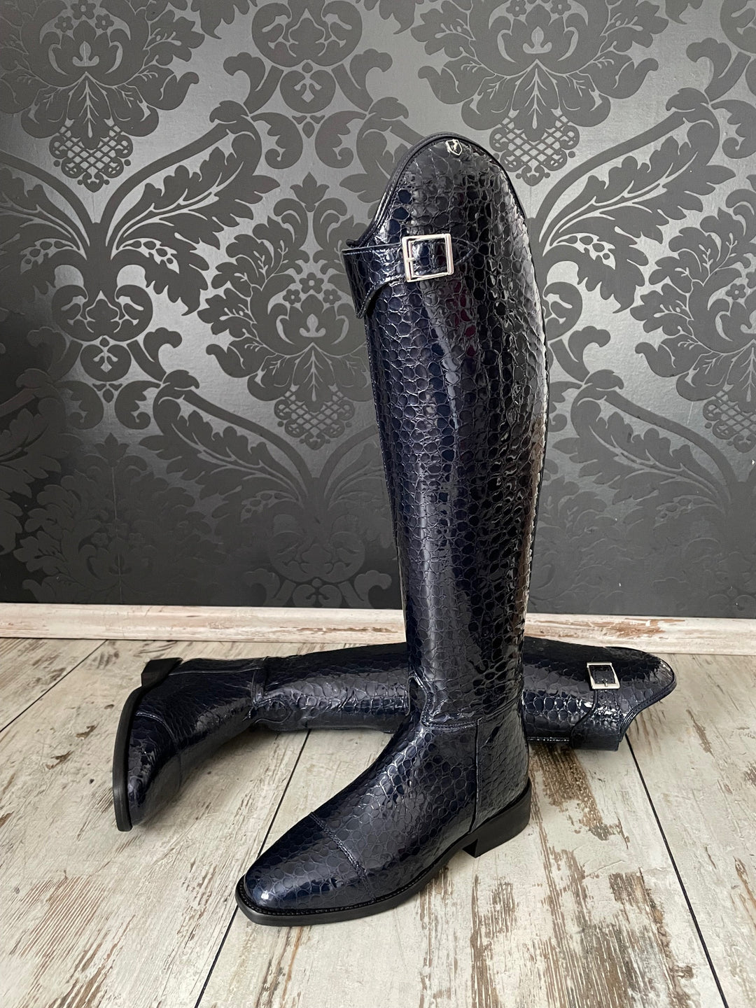 Riding boots model Classico - dark blue crocodile look