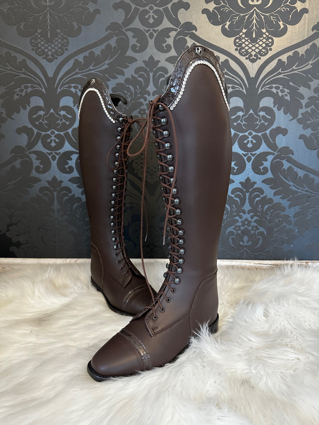 Reitstiefel Modell Habanero mit Schnürung - Braun Caoba Glitzer