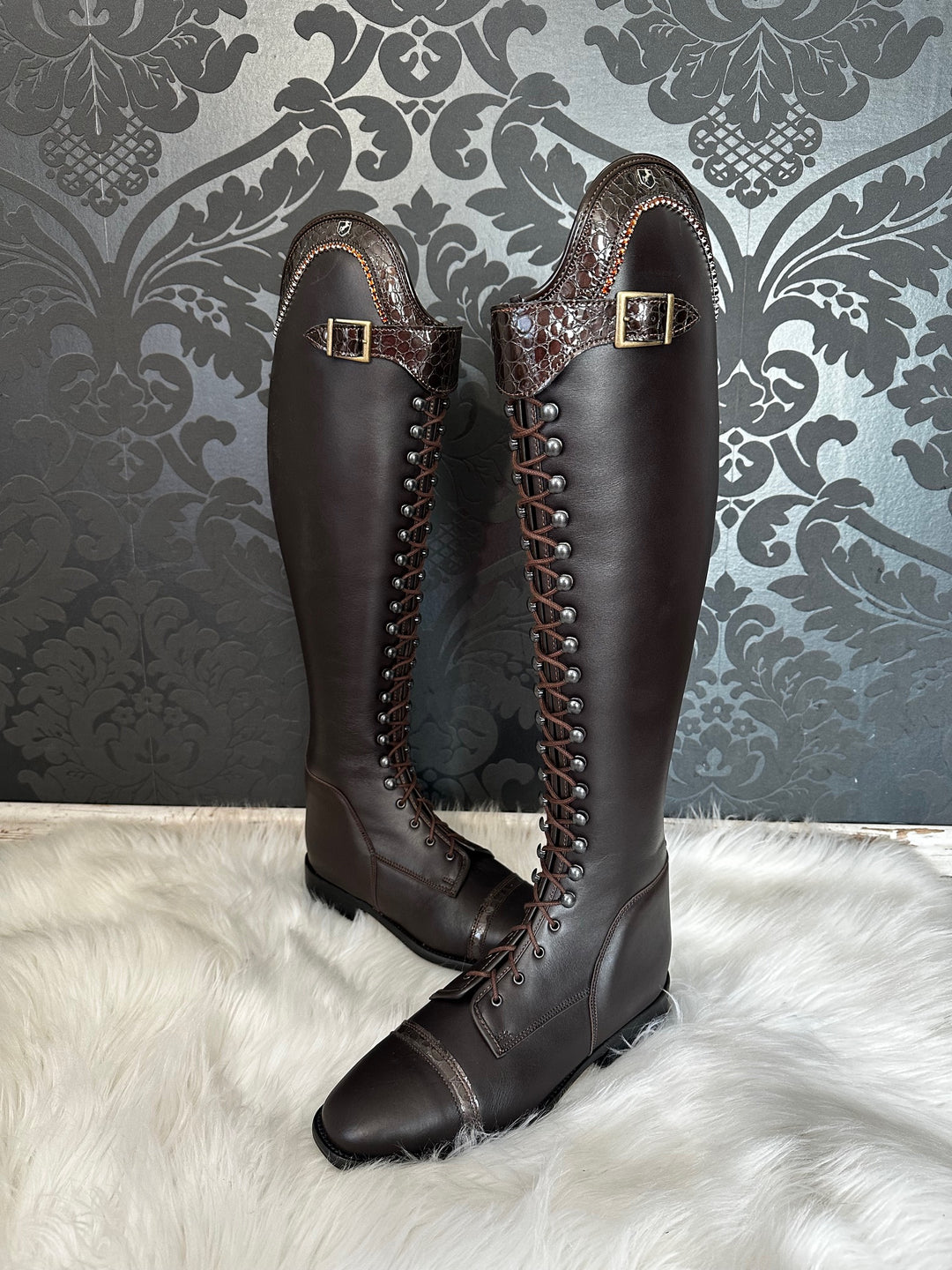 Reitstiefel Modell Habanero mit Schnürung - Dunkelbraun Glitzer