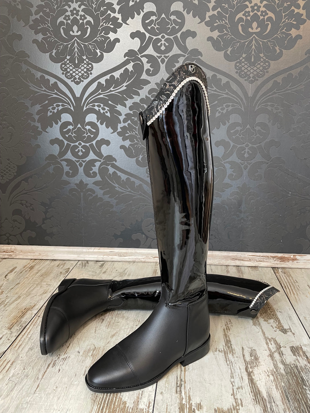 Reitstiefel Modell Classico - Schwarz Lackschaft mit Glitzer