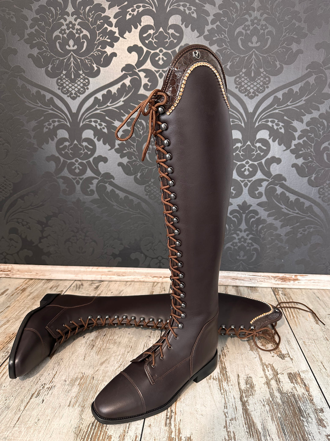 Reitstiefel Modell Habanero mit Schnürung - Dunkelbraun Glitzer