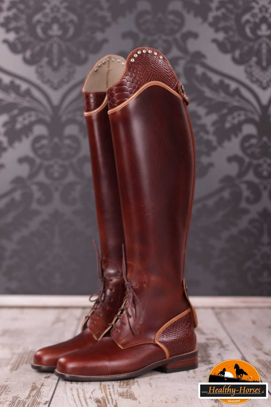 Reitstiefel Modell Deluxe - Braun mit Prägung und Glitzer