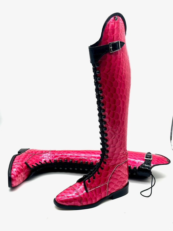 Reitstiefel Leder Schnürung Pink Kroko Habanero Gr 38