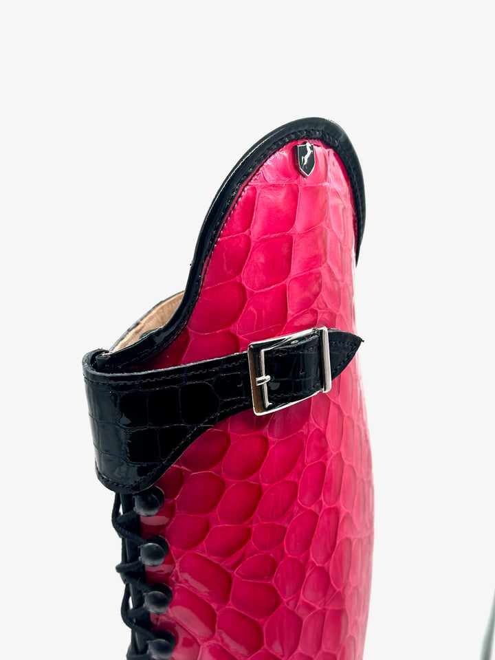 Reitstiefel Leder Schnürung Pink Kroko Habanero Gr 38