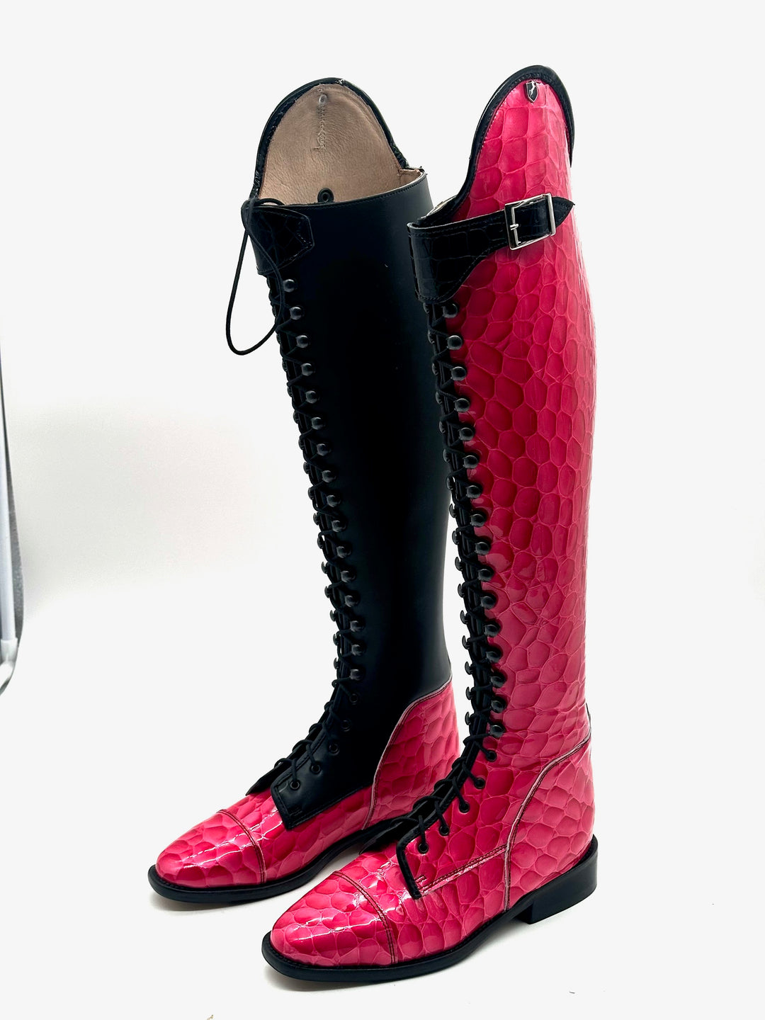 Reitstiefel Leder Schnürung Pink Kroko Habanero Gr 38