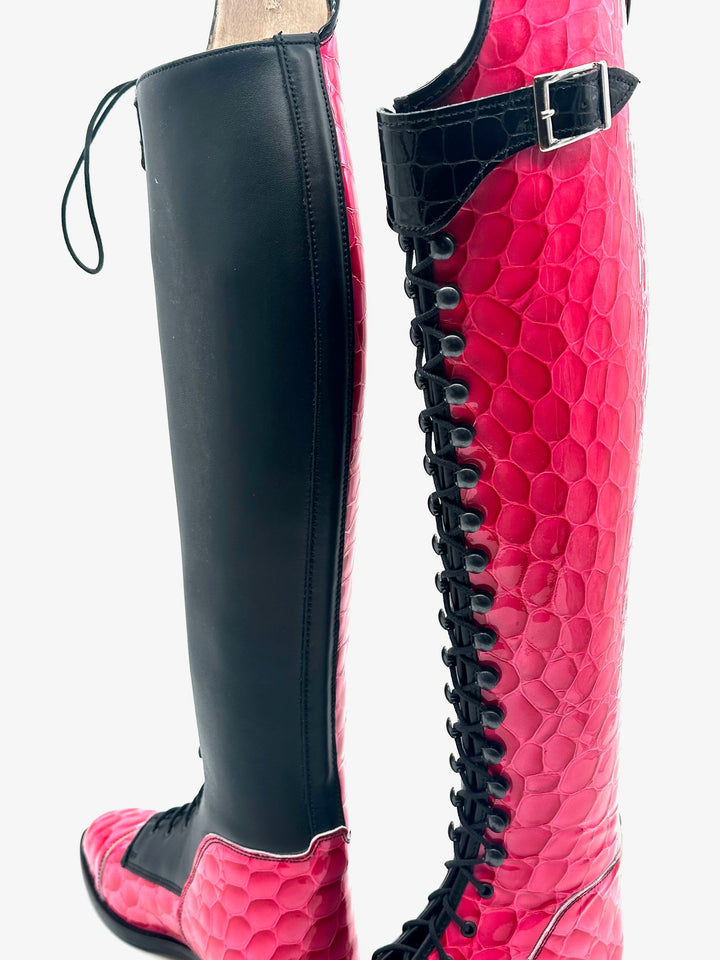 Reitstiefel Leder Schnürung Pink Kroko Habanero Gr 38