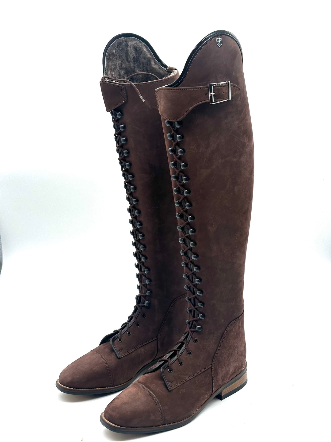 Reitstiefel braun Wildleder Schnürung Lammfell Habanero Gr 40