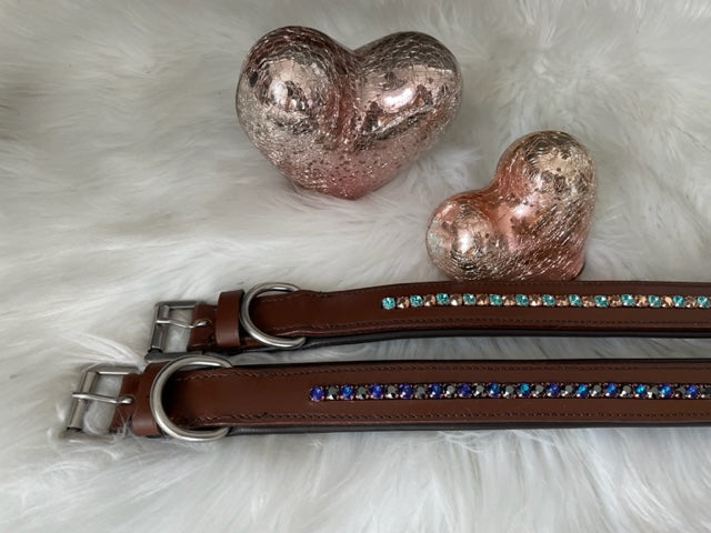 Hundehalsband Leder mit Kristallen
