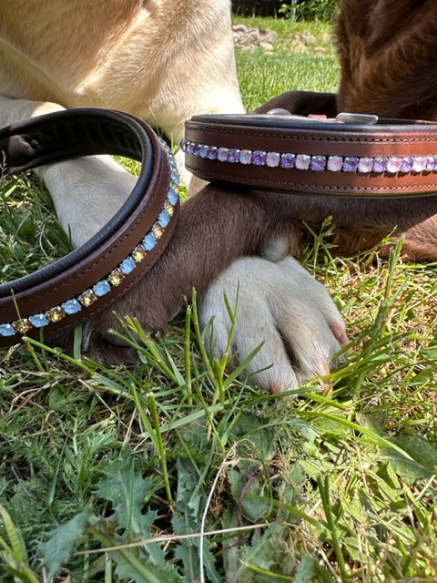 Hundehalsband Leder mit Kristallen