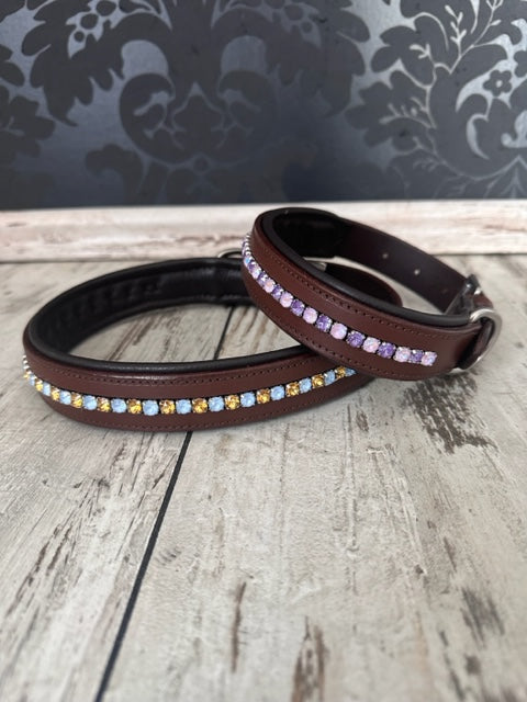Hundehalsband Leder mit Kristallen