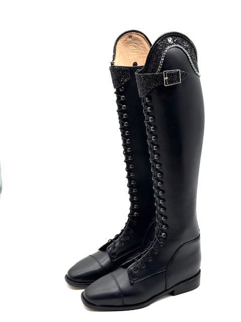 Reitstiefel Schwarz Glitzer Schnürung  Gr 40