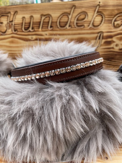 Hundehalsband Leder mit Kristallen