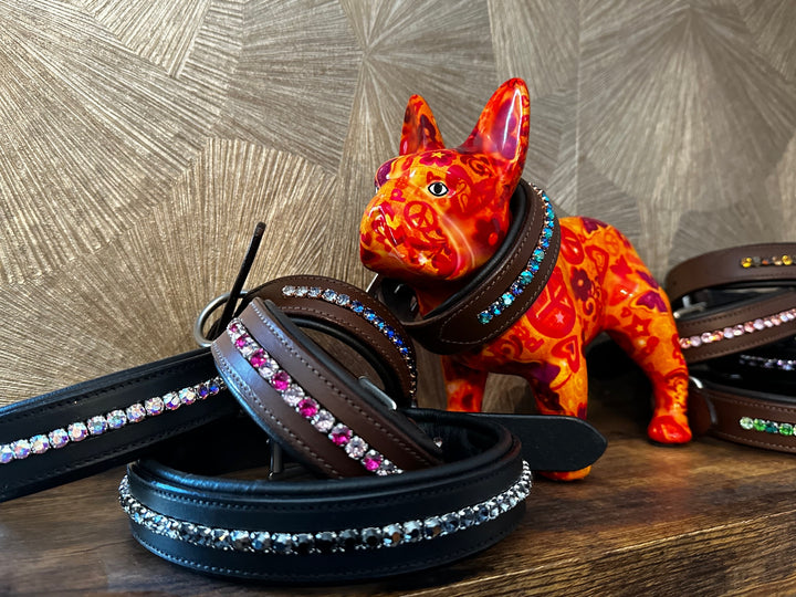 Hundehalsband Leder mit Kristallen