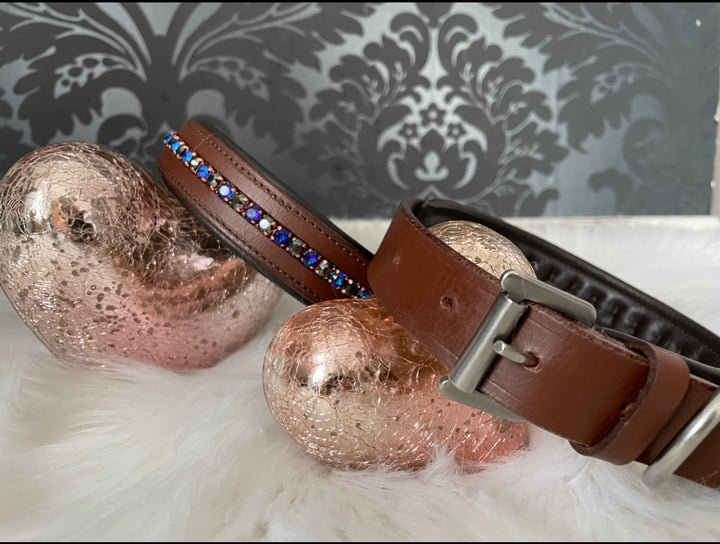 Hundehalsband Leder mit Kristallen